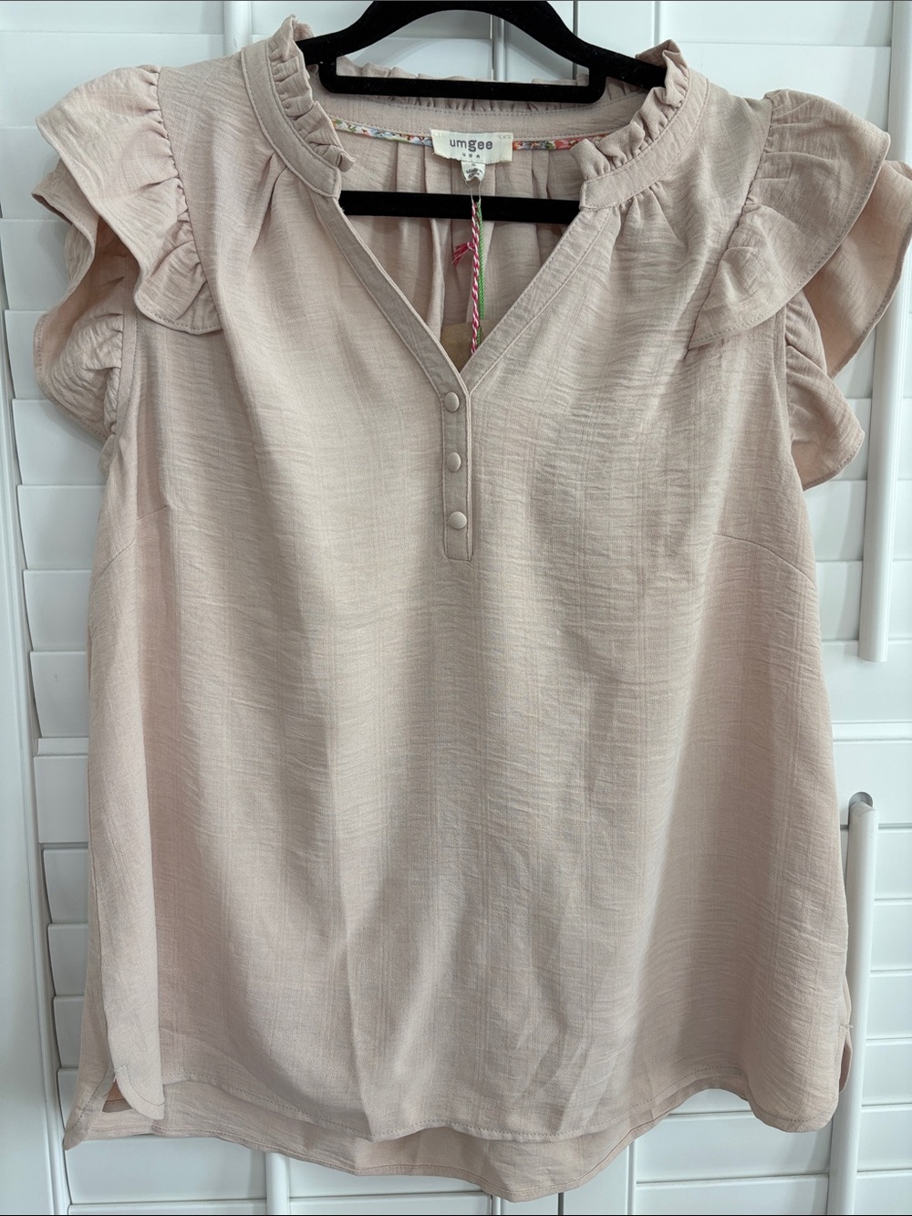 Umgee Beige Ruffle Sleeve Peasant Top